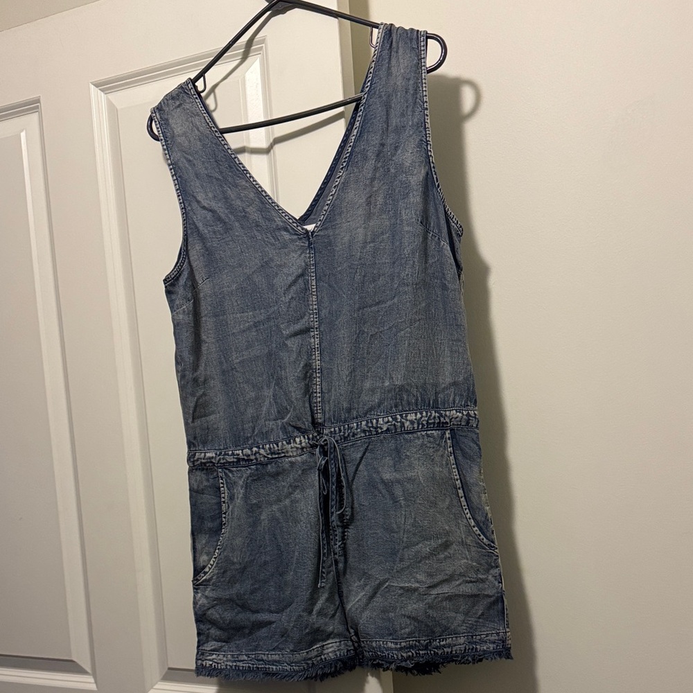 Mustard Seed Denim Romper in Faded Blue